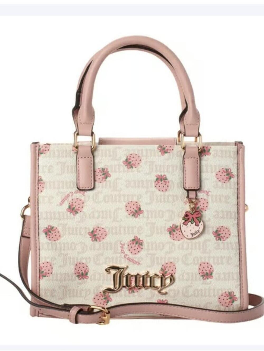 Juicy Couture Pink Strawberry Print Satchel Handbag with Crossbody Strap - New w